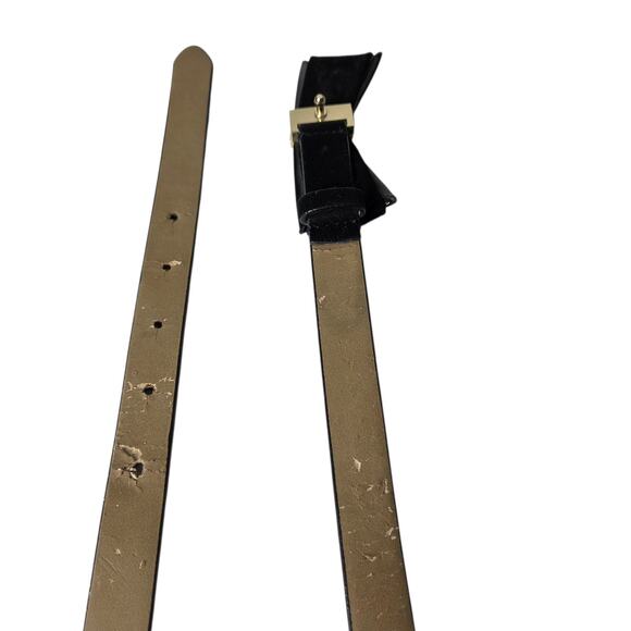 Vtg Talbots Womens Black Velvet & Leather Thin Belt Bow w Gold Size XS Y2K - Picture 6 of 12